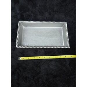 Vintage Pewter Napkin Tray Rectangle Beaded Border Made in India